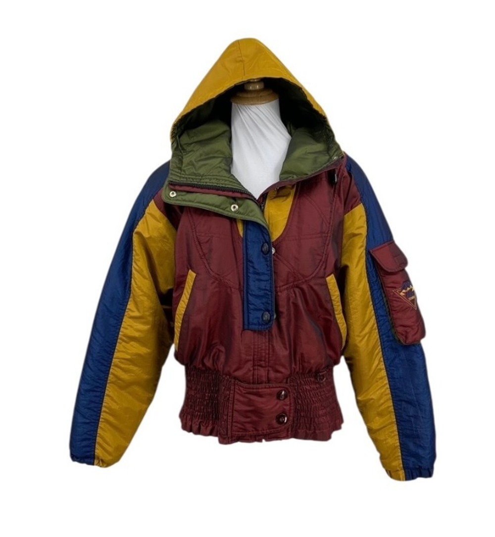 Vintage NILS Ski Jacket Womens 10 Colorblock Batwing Hooded Insulated Snow Coat